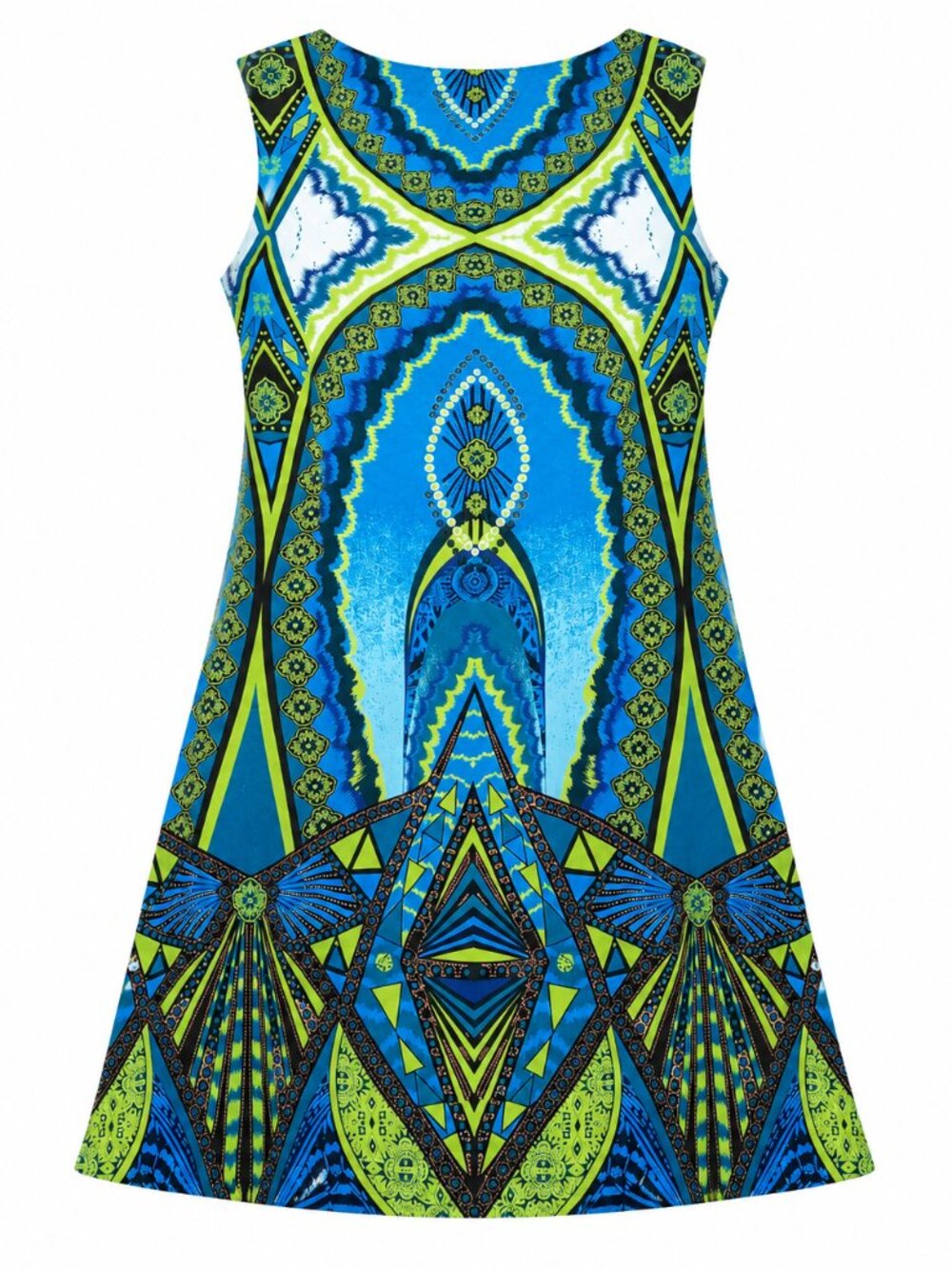 Joe Browns  Bohemian Blue Green Geometric Kaleidoscope Dress Size 12